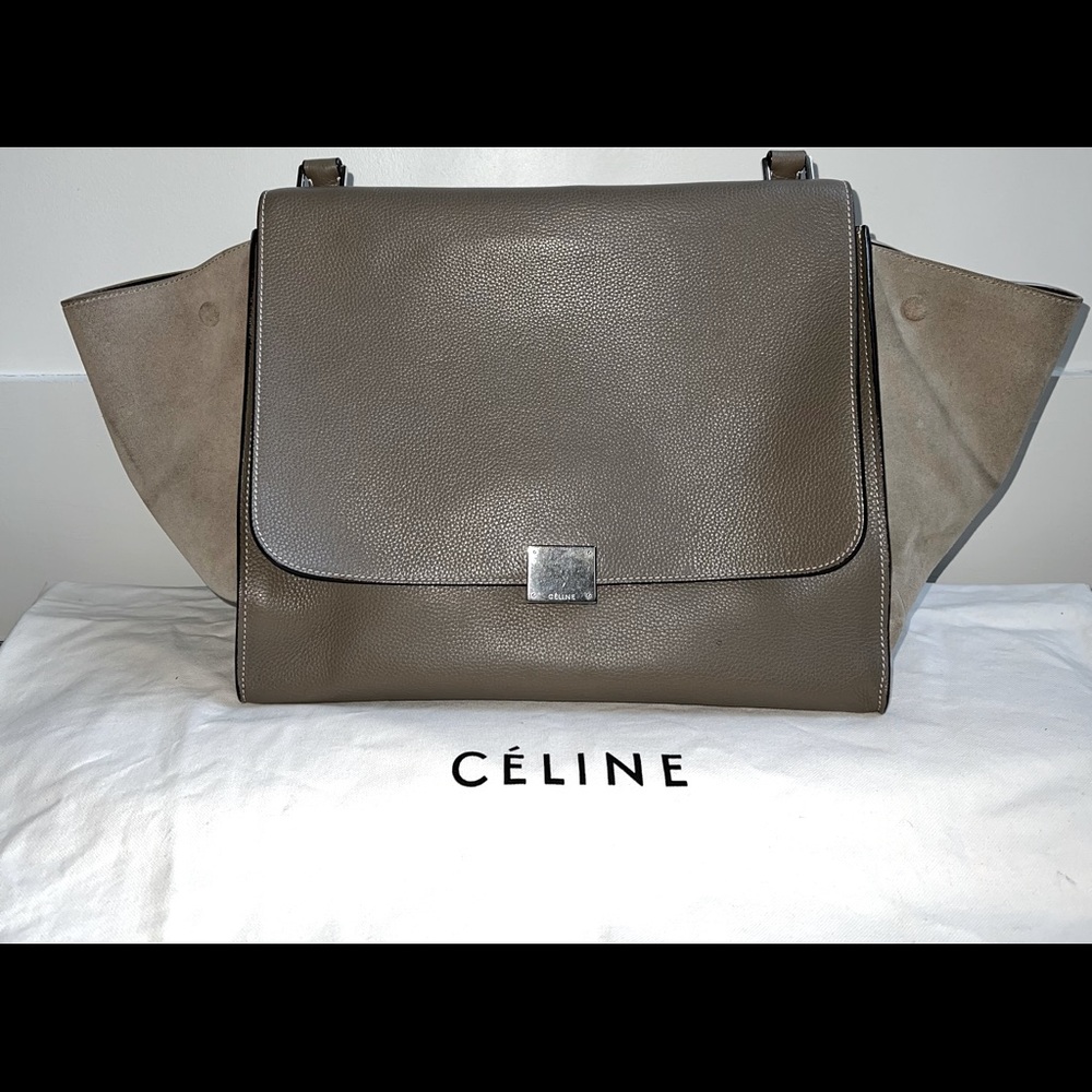Moving Sale! Celine LG trapeze bag in buttery taupe and gray calf skin leather